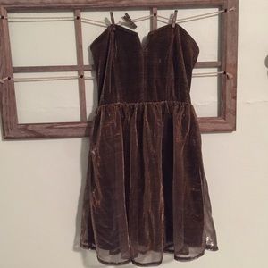 Strapless mini shimmer gold dress